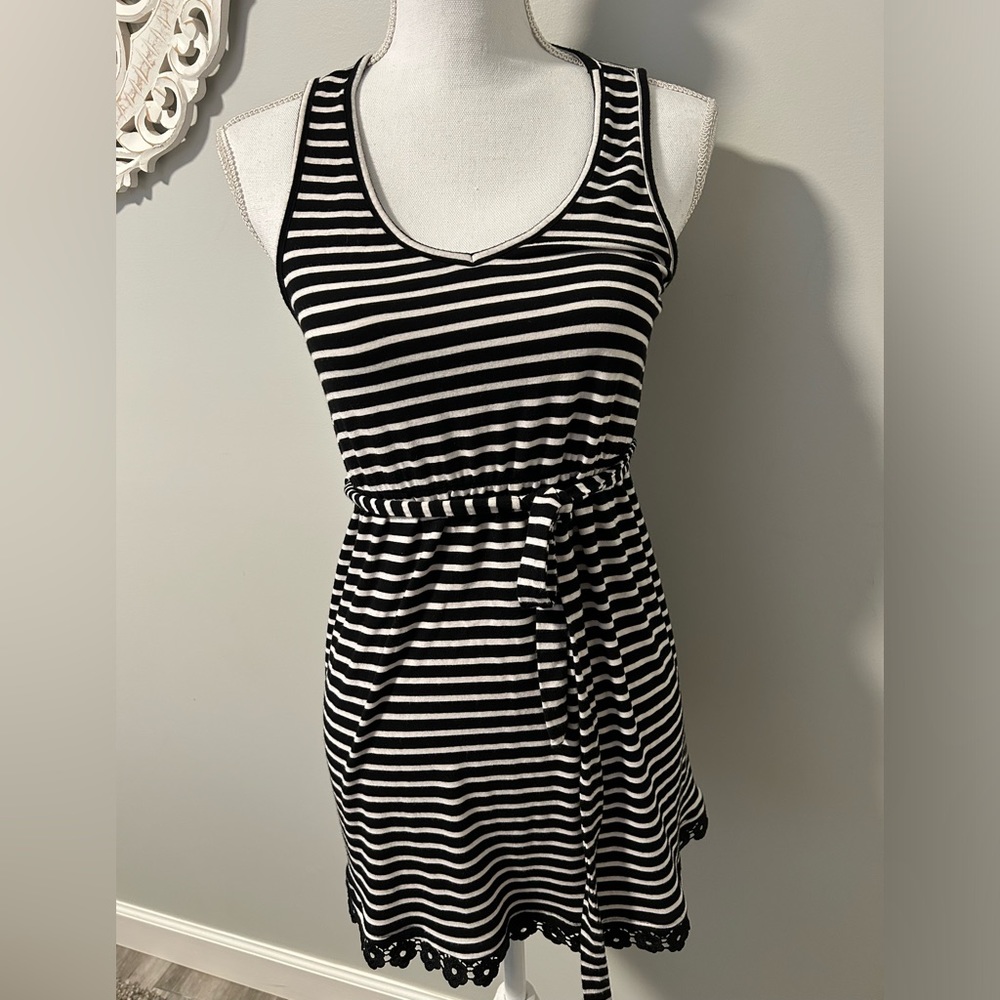 Striped MATERNITY belted tank top with tie waist